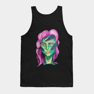 Colourful Zombie girl with stitched face Tank Top